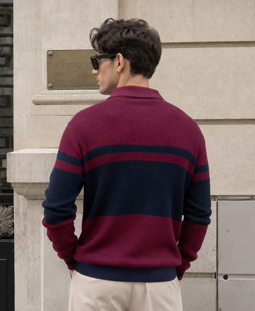 Wine Stripe Knit T-Shirt 100% Cotton