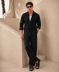 Black Linen Blend Cord Set