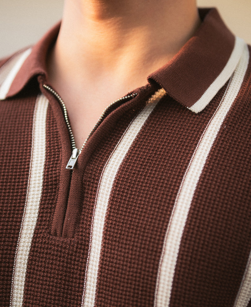 Brown Striped Knit T-Shirt