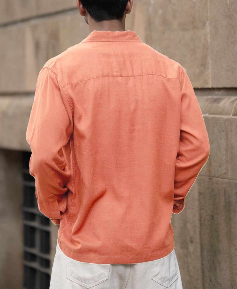 Peach Linen Double Pocket Shirt.
