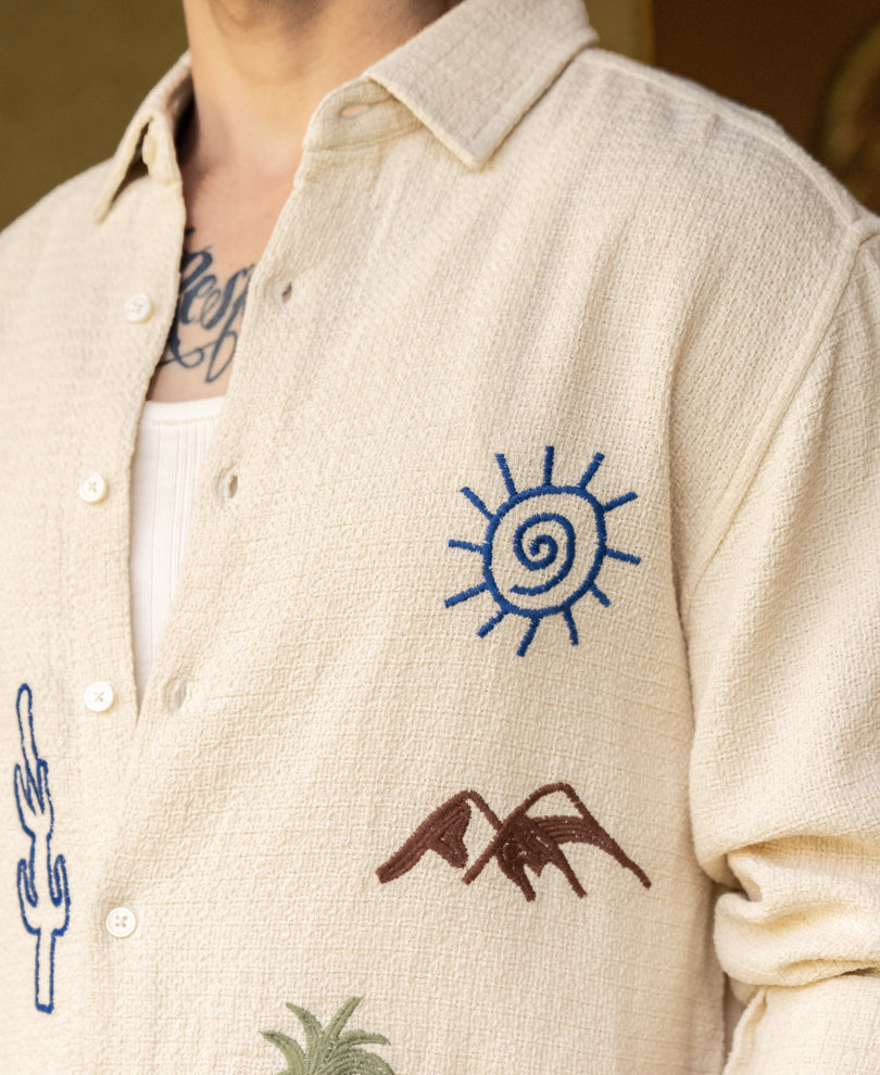 Off White Embroidered Structured Shirt 100% Cotton