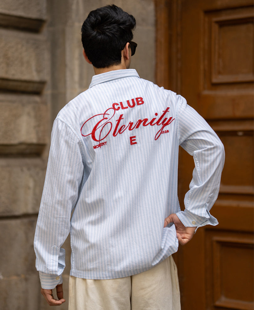 Blue Embroidered Oxford Stripe Shirt 100% Cotton