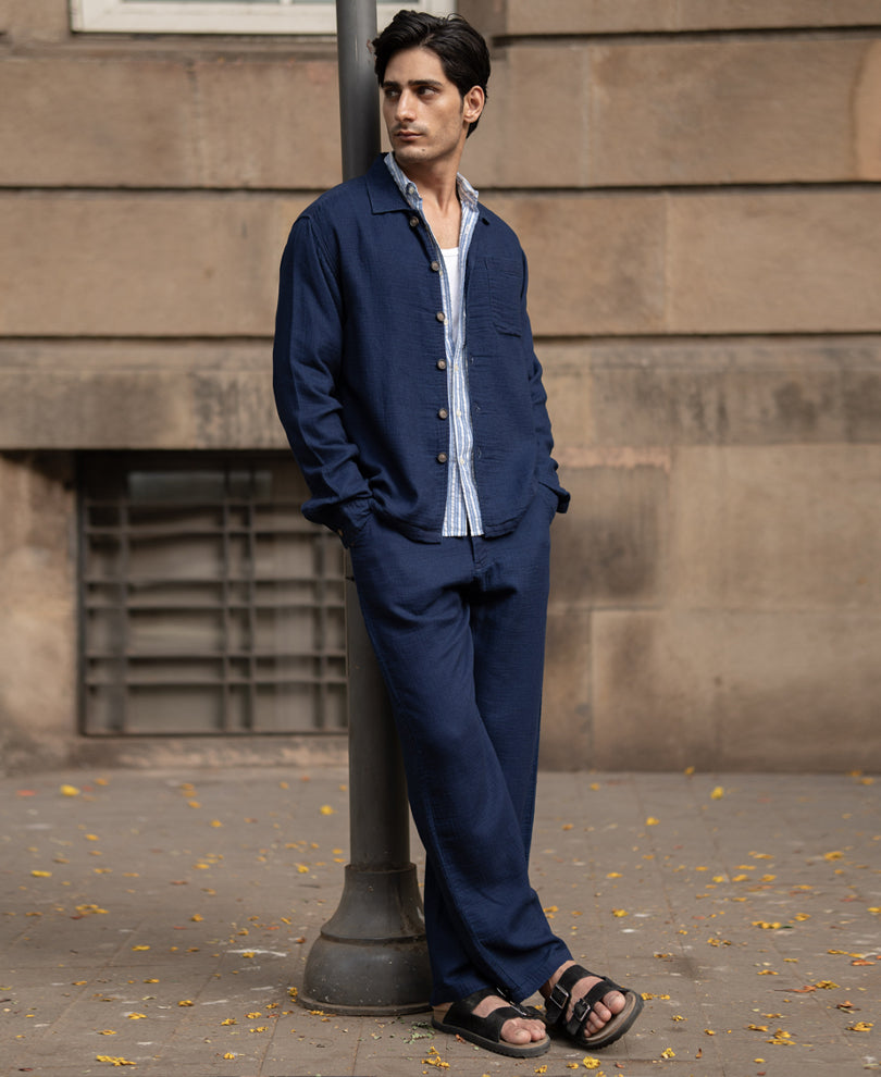 Blue Indigo Washed Cord Set 100% Cotton