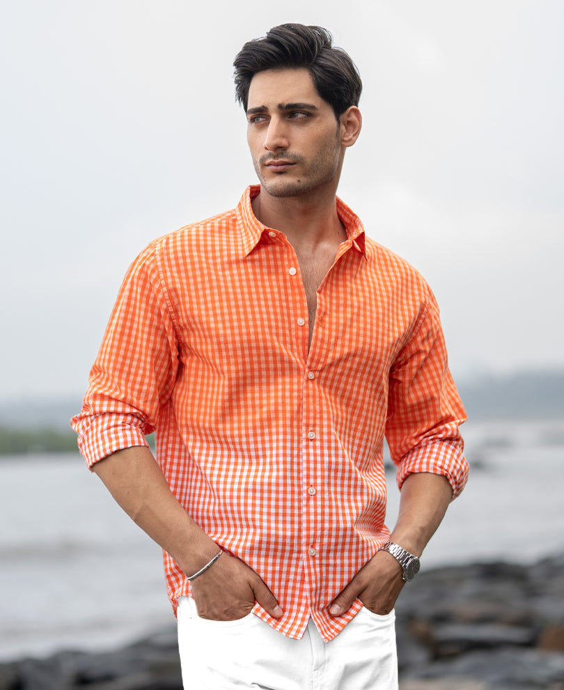 Orange Spray Checks Shirt.