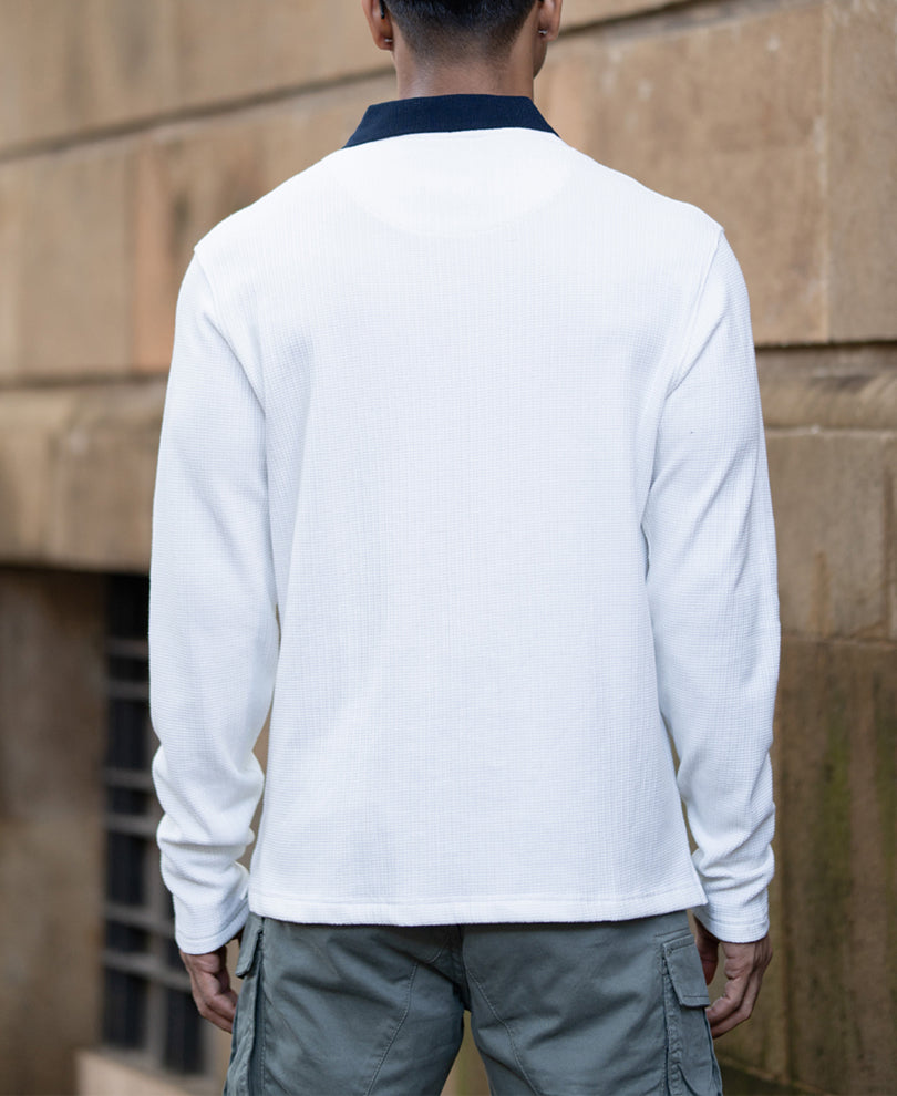 White Structured Printed T-Shirt.