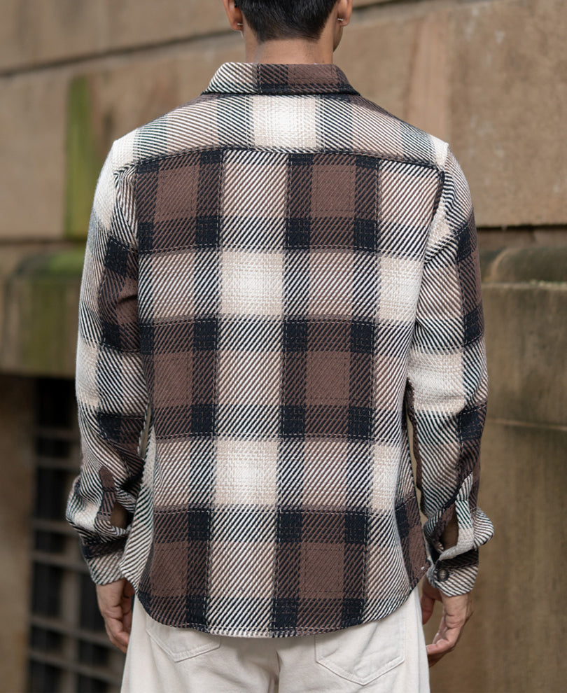 Brown Twill Check Shirt.