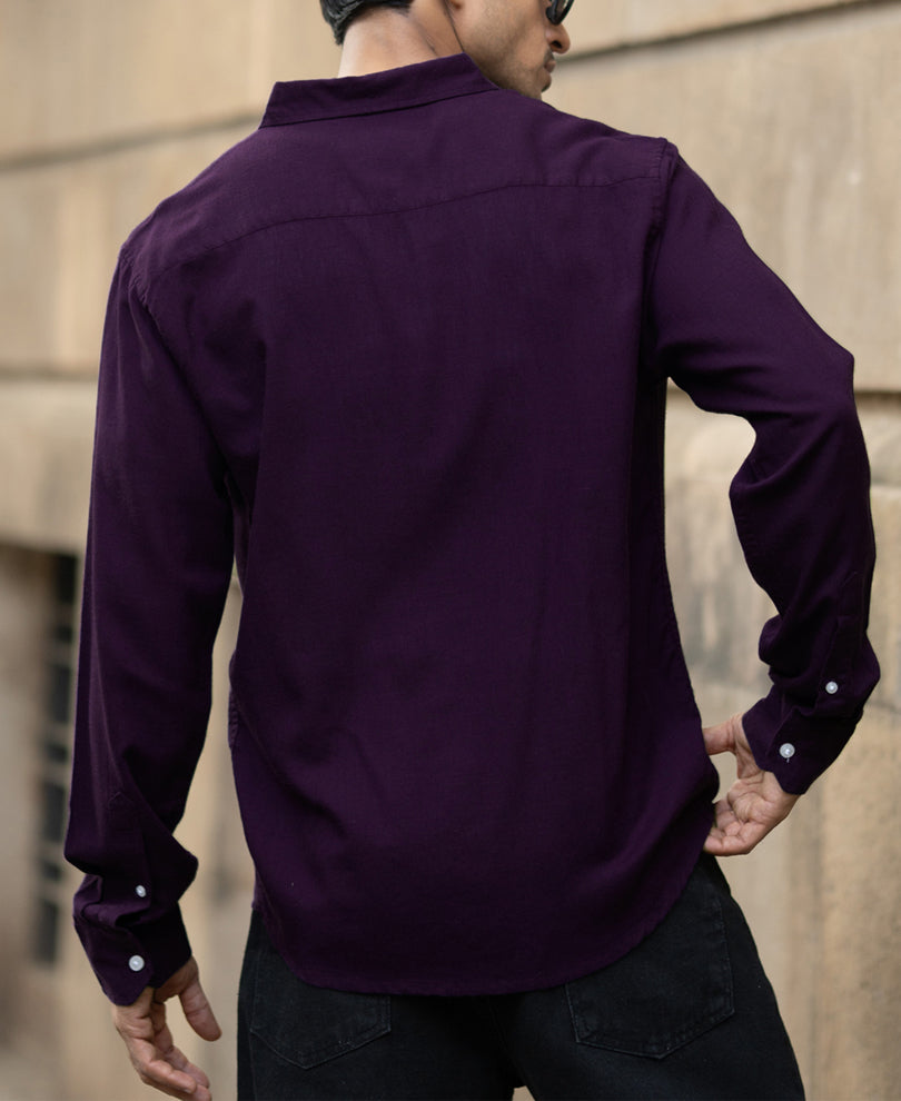 Dark Purple Linen Blend Shirt.