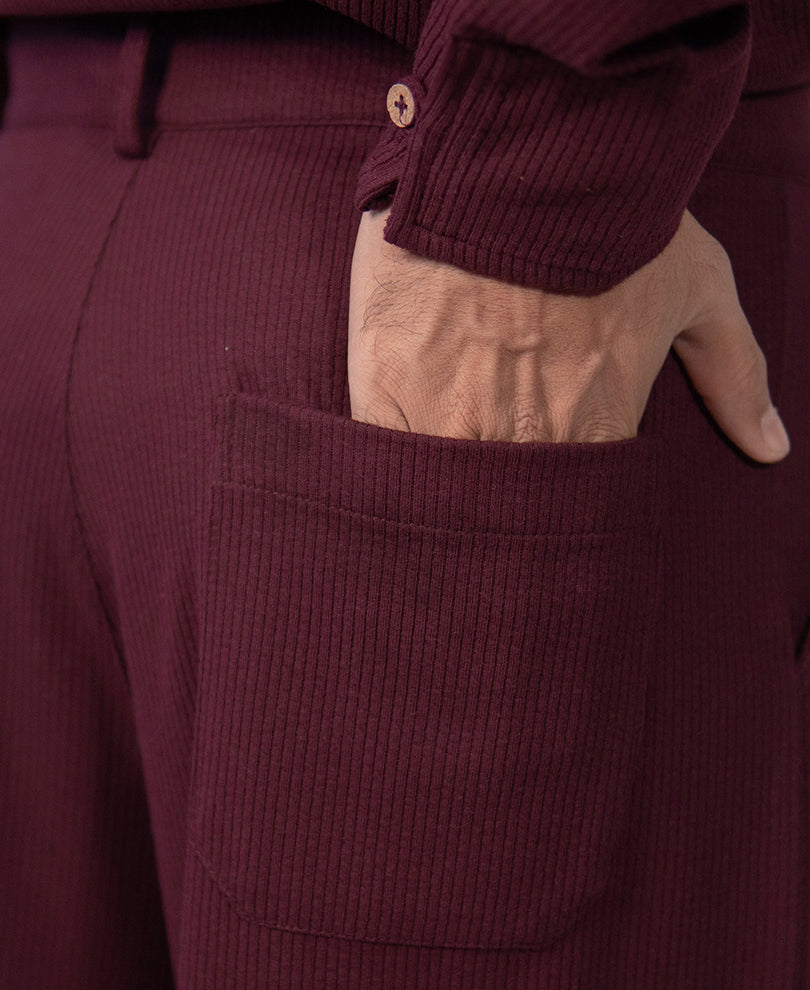 Wine Structured Knit Cord Set