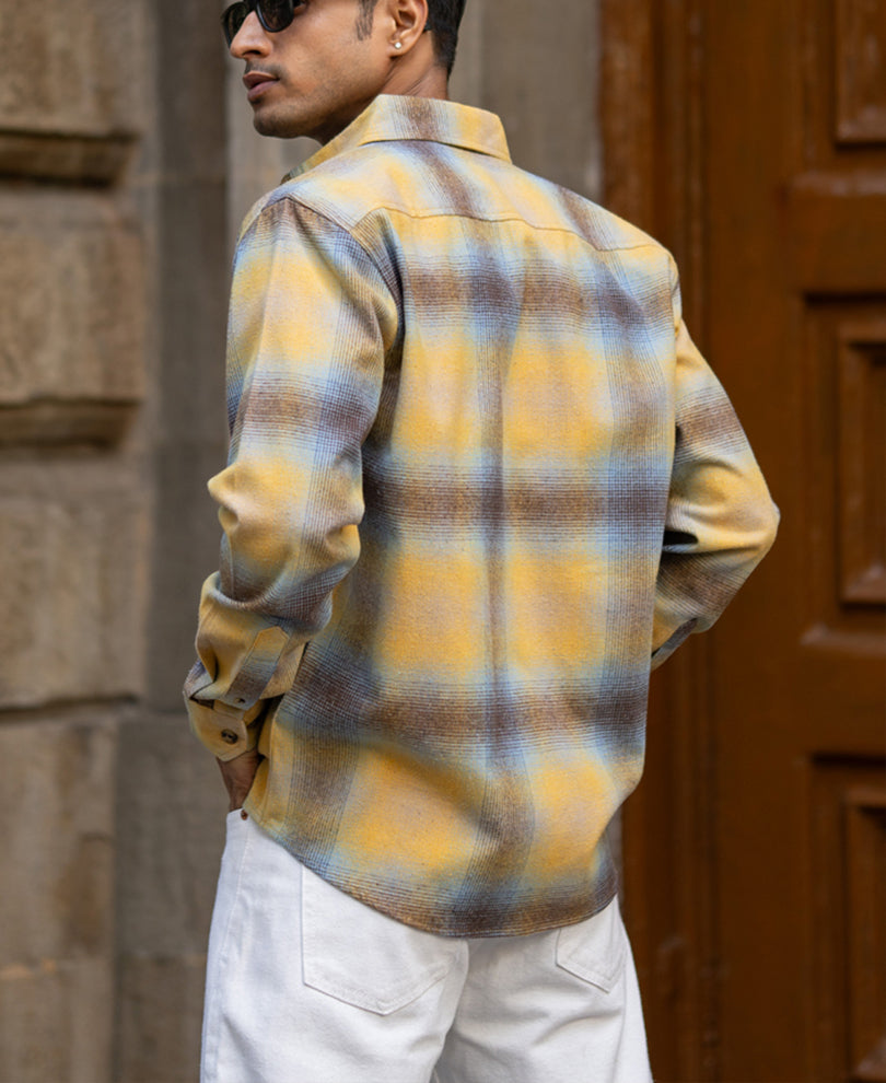 Yellow Brushed Checks Shirt.