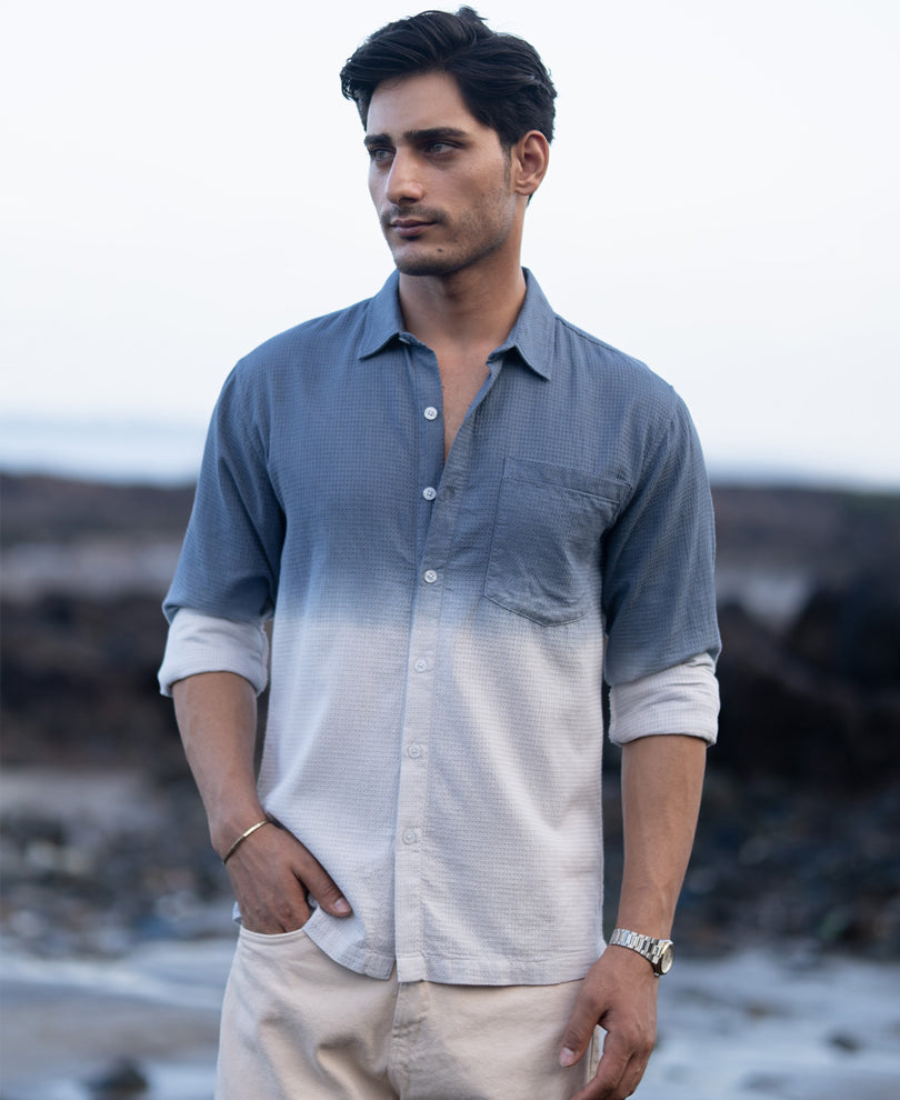 Blue Structured Ombre Shirt.
