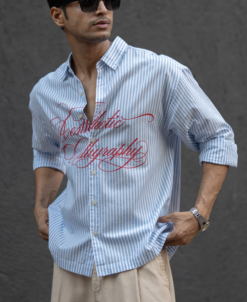 Blue Lightweight Printed Boxy Shirt.