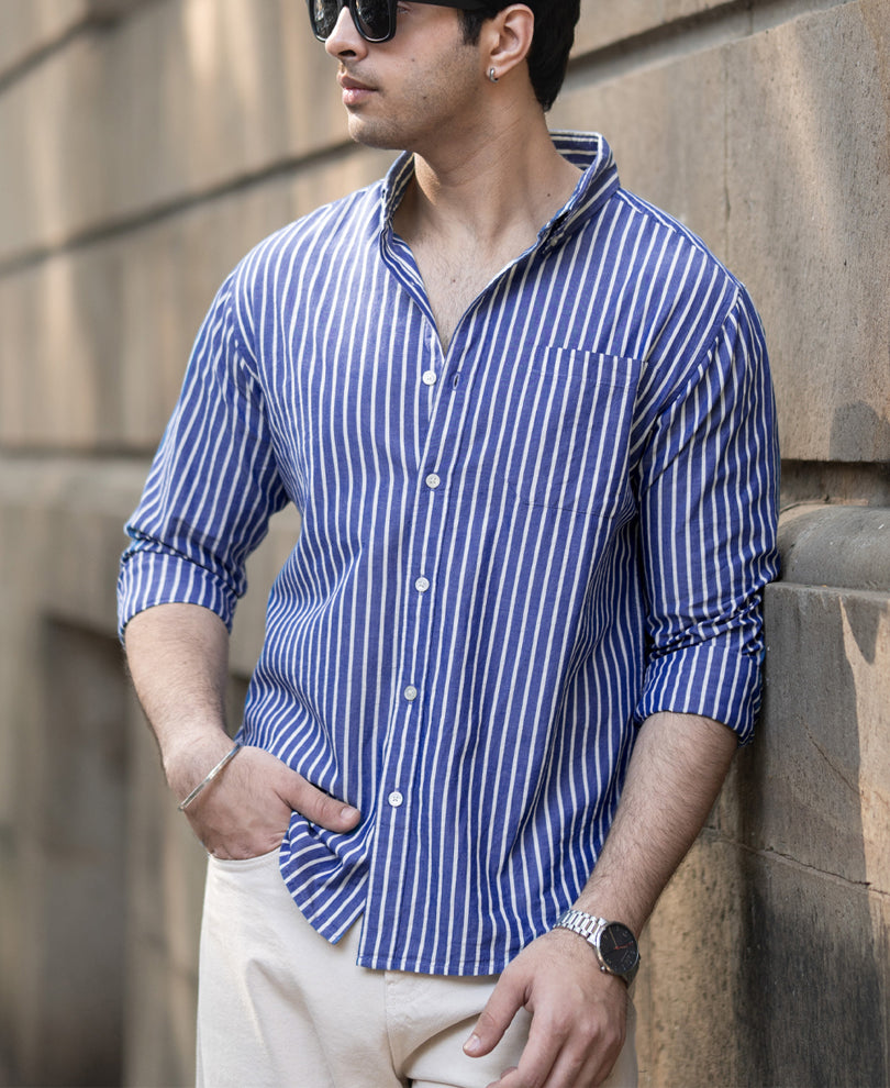 Dark Blue Lightweight Stripe Shirt.
