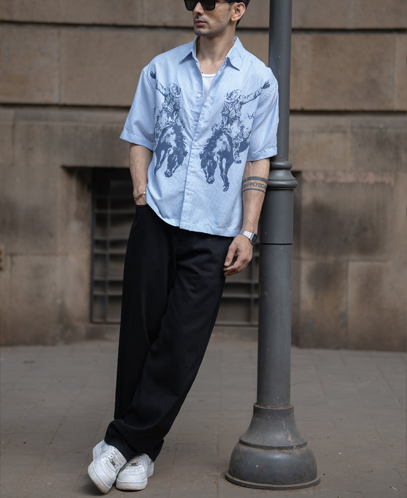 Blue Striped Print Shirt.