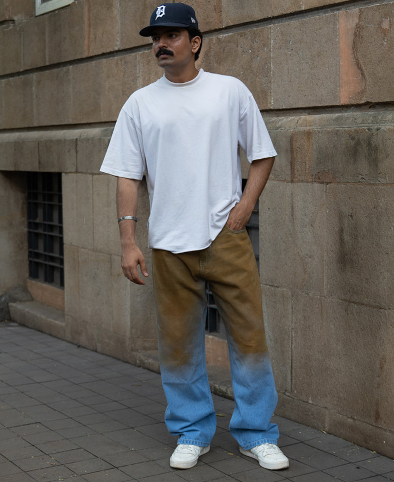 Blue Sprayed Baggy Jeans