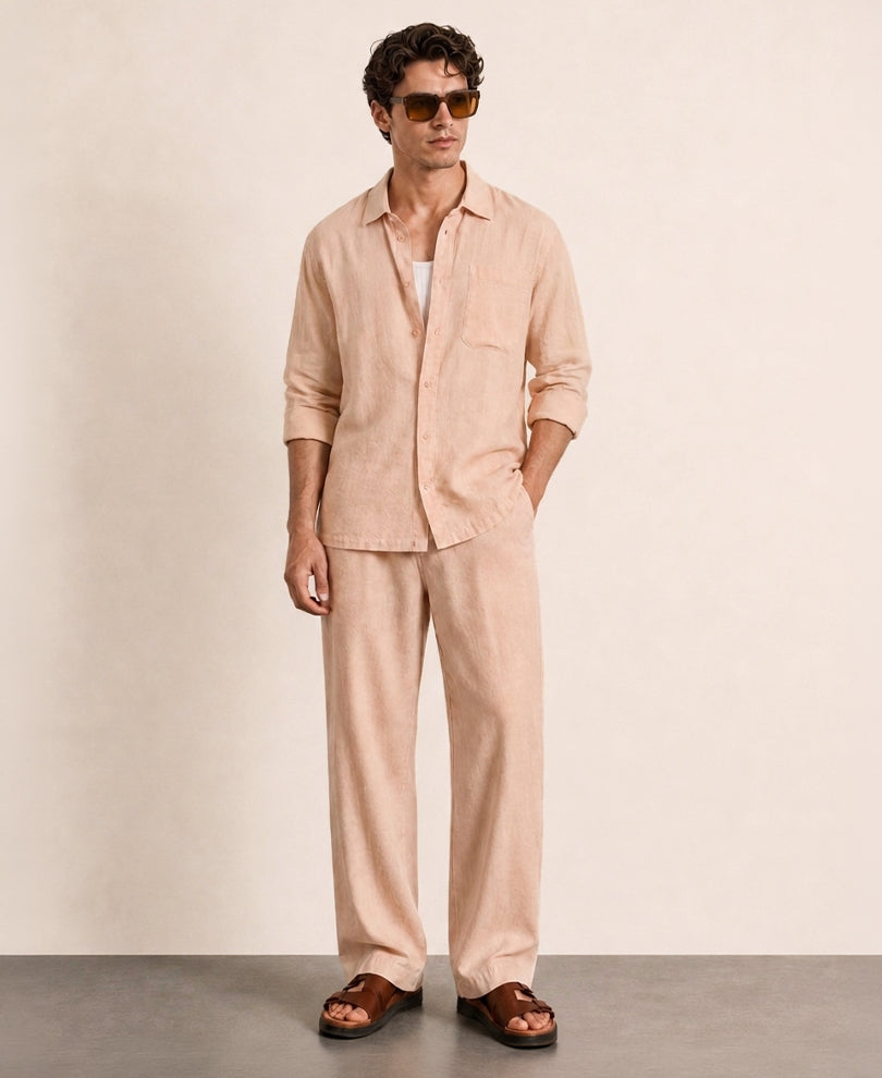 Peach Linen Blend Cord Set