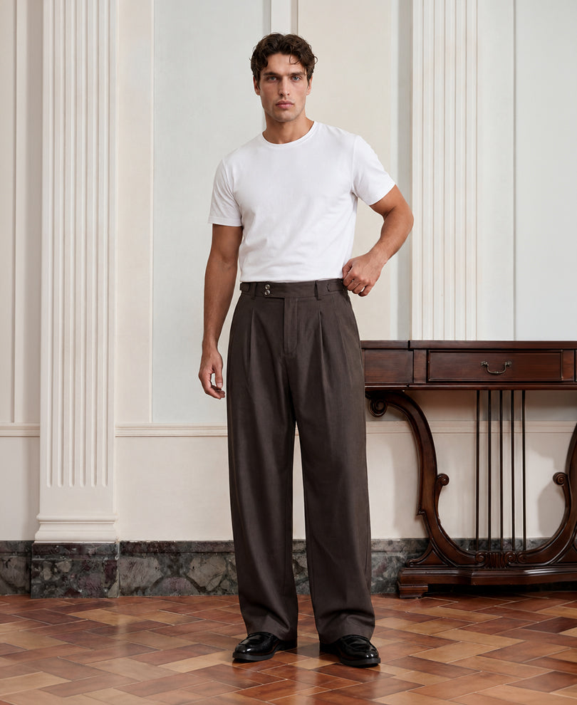 Brown Pleated Gurkha Pants