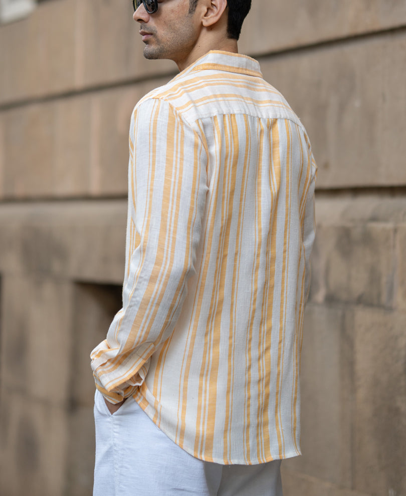 Yellow Linen Lightweight Stripe Shirt.