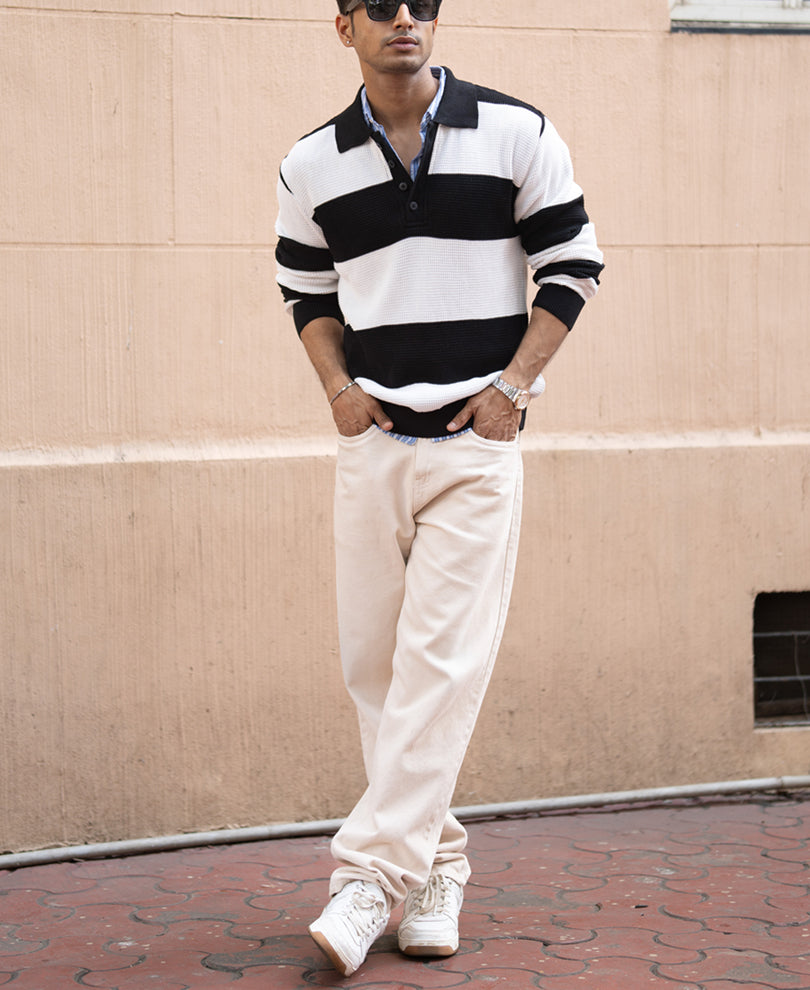Black And White Knit T-Shirt.