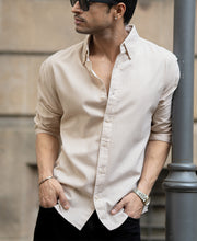 Beige Microchecks Oxford Shirt.