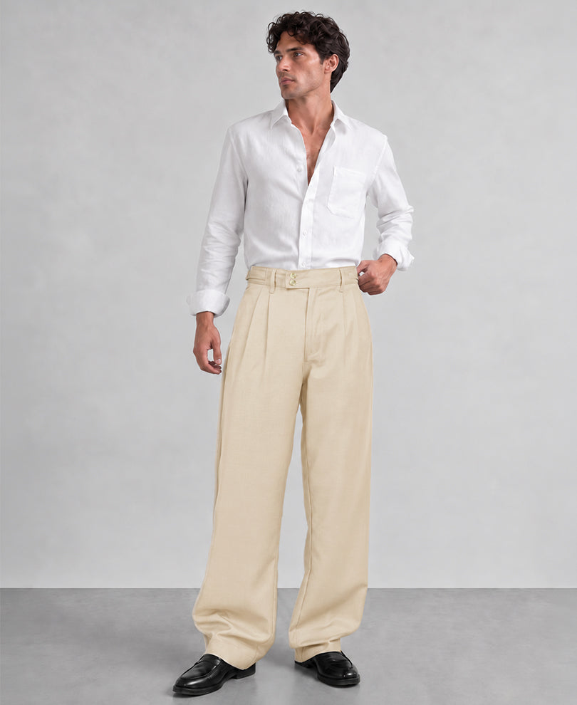 Cream Baggy Korean Pant