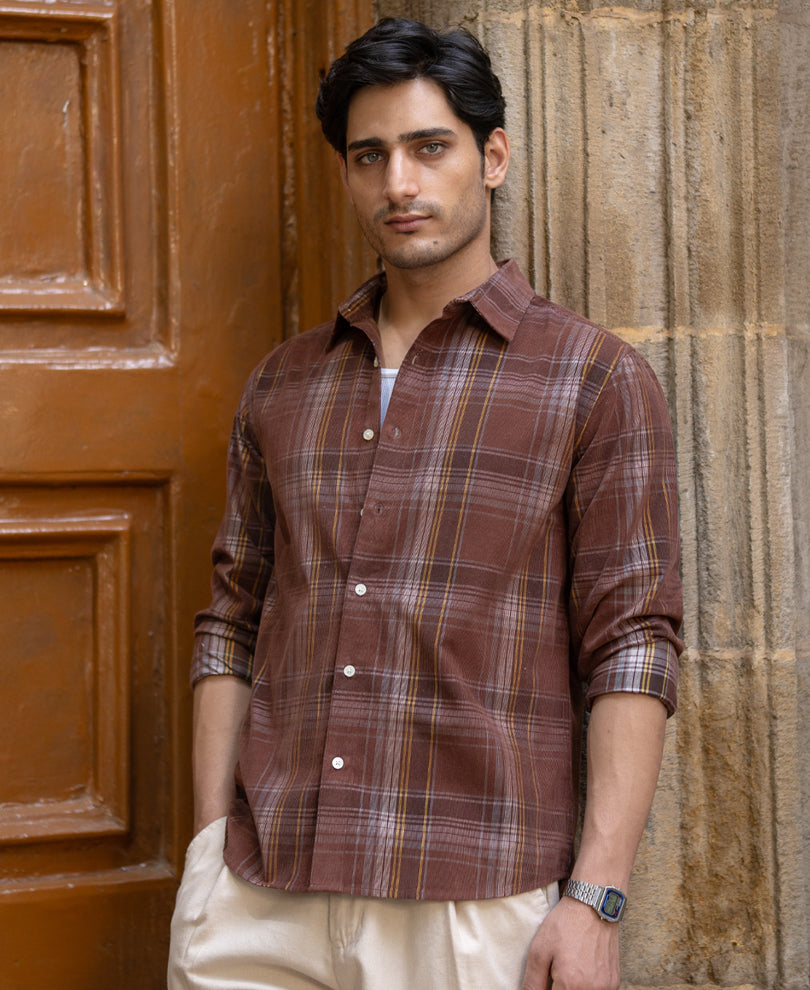 Brown Corduroy Check Shirt.