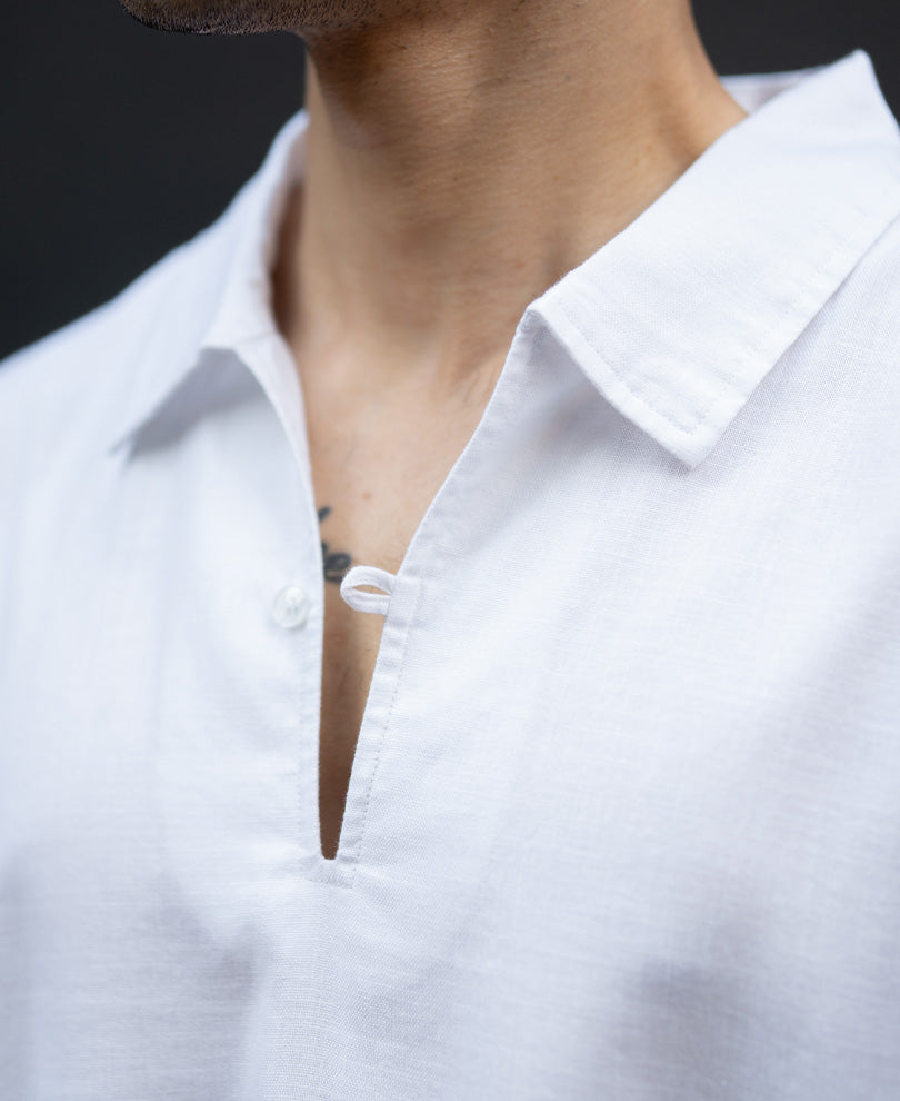 White Lightweight Structured Kurta Shirt.