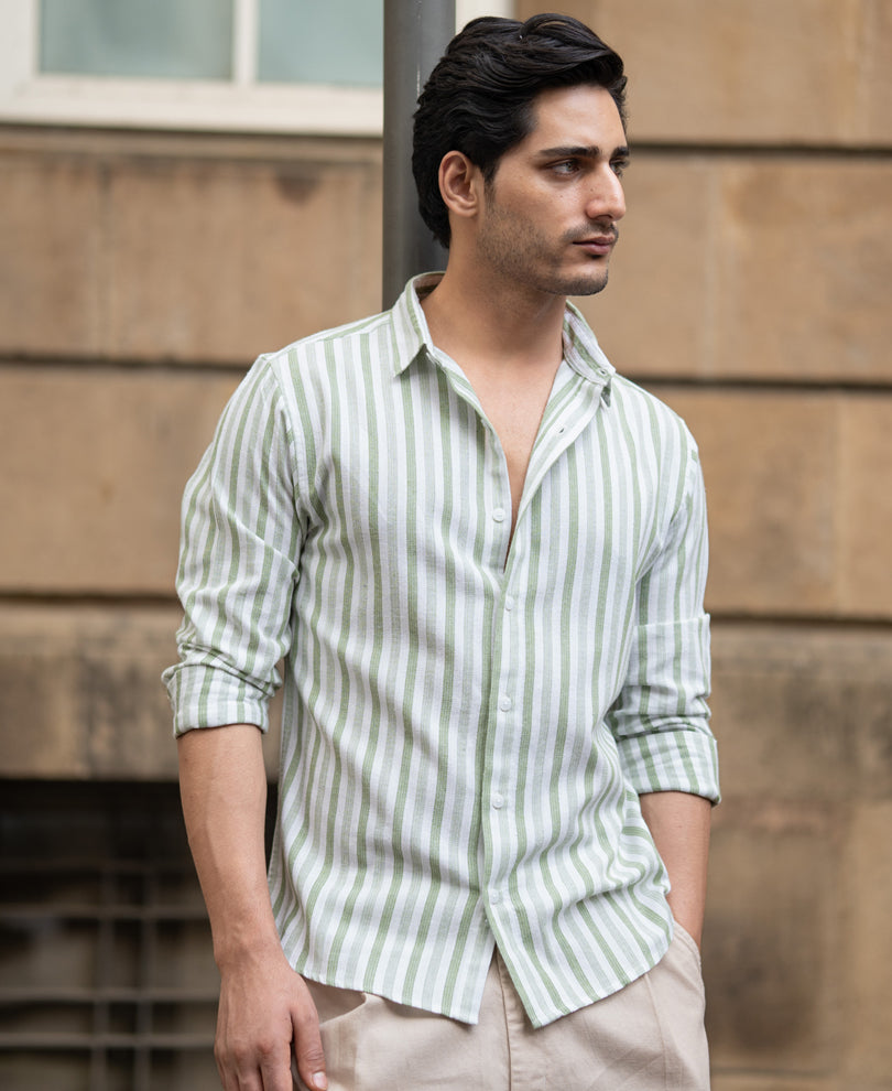 Mint Structured Stripe Shirt.