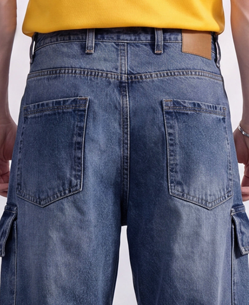 Blue Washed Cargo Jeans