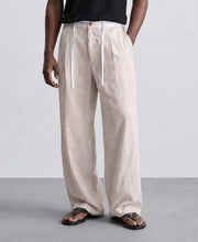 Beige Contrast Belt Linen Trouser