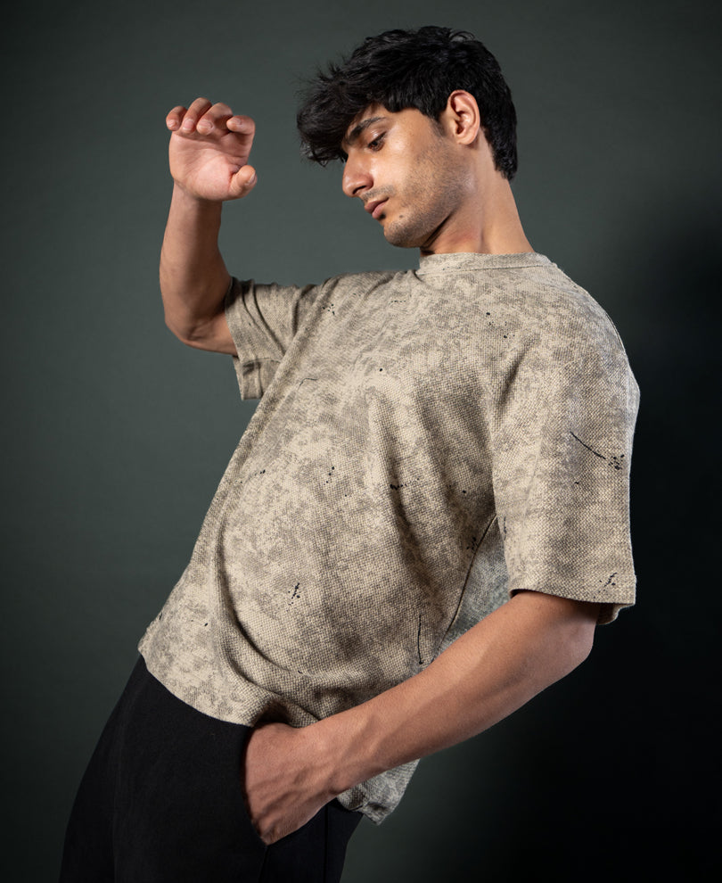 Dark Beige Tie Dye Print T-Shirt.