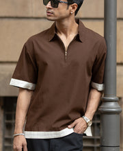 Dark Brown Boxy Fit Zipper Shirt.
