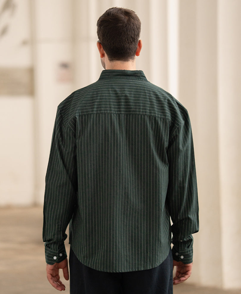 Green Calligraphy Print Stripe Shirt