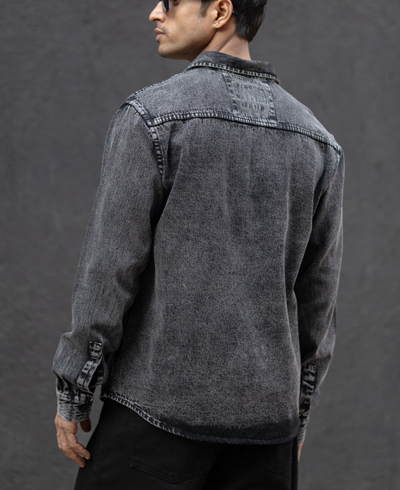 Charcoal Black Washed Denim Overshirt.