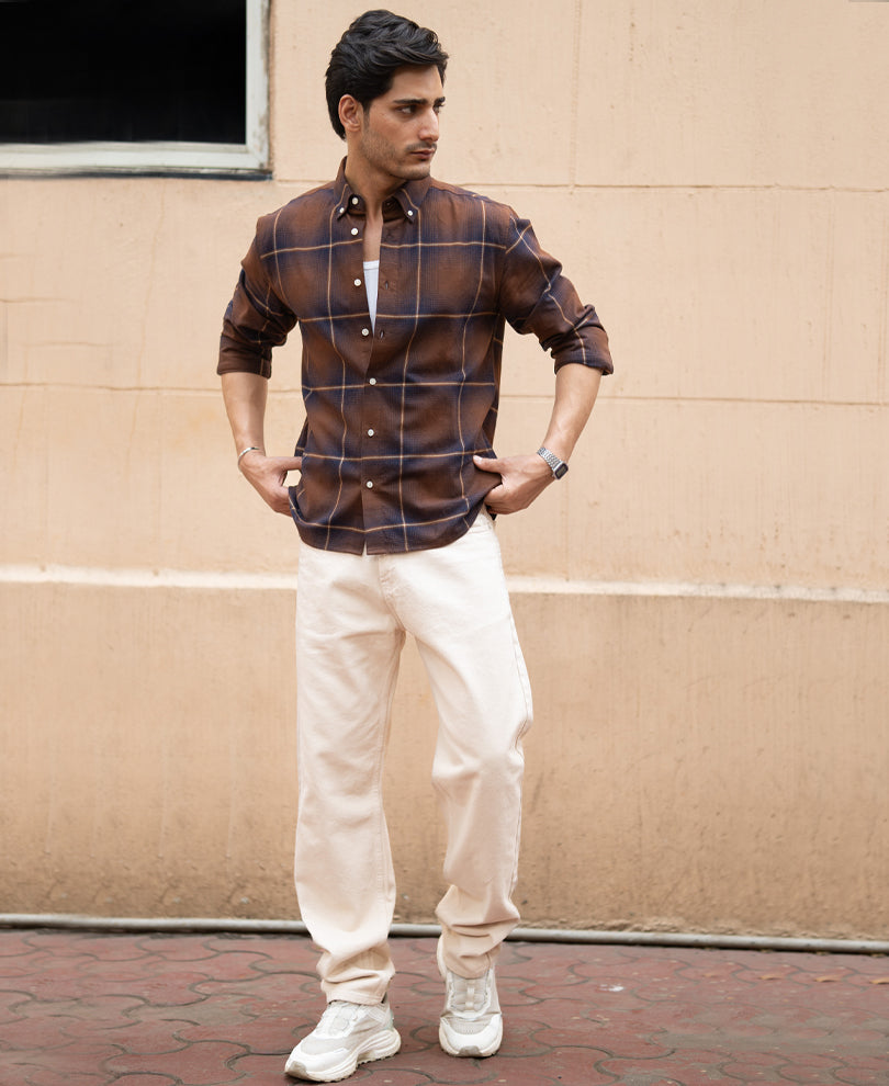 Brown Lightweight Checks Shirt.