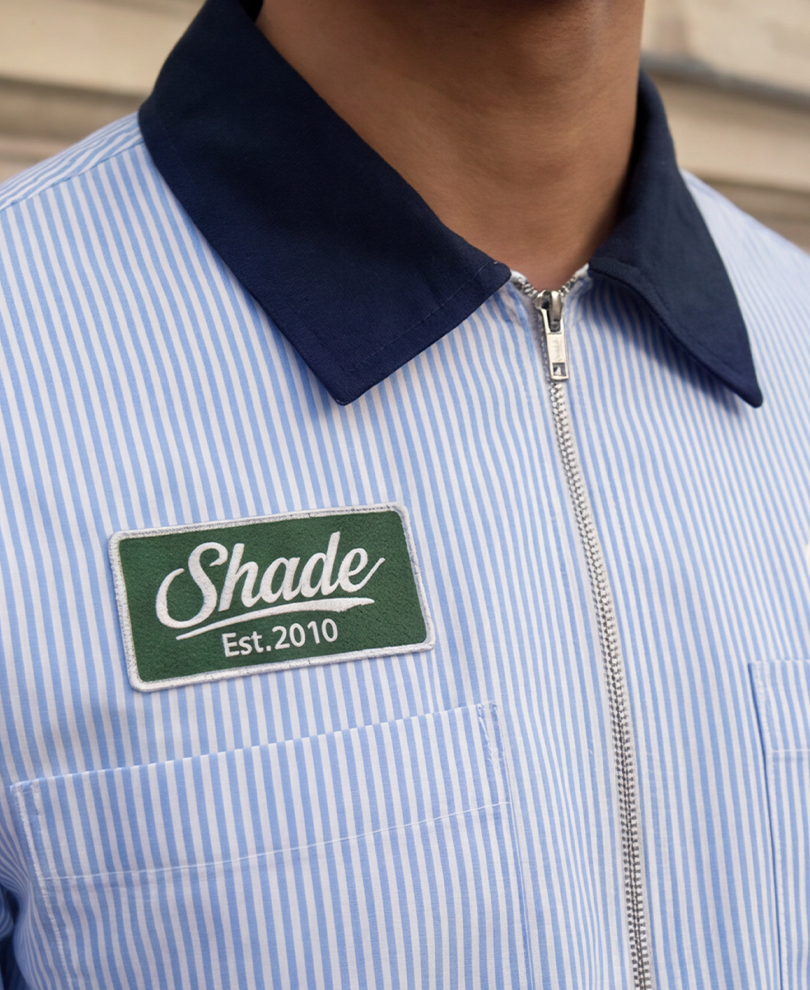 Blue Stripe Contrast Collar Zipper Shirt