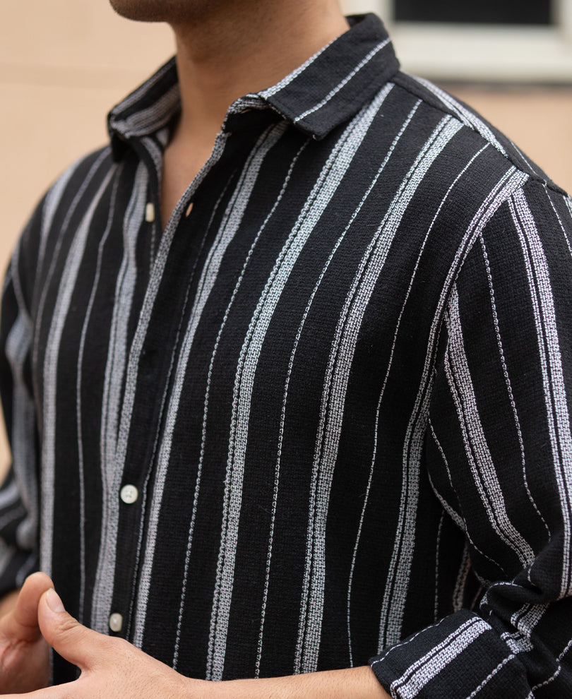 Black Structured Stripe Shirt.
