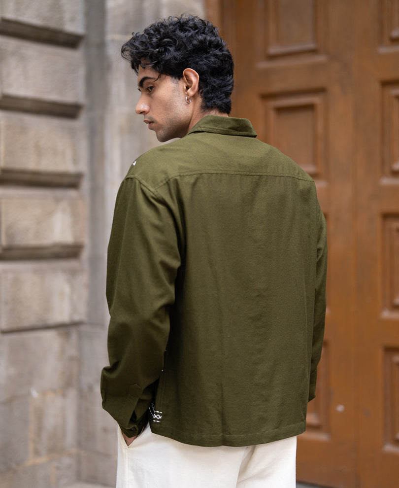 Olive Embroidered Lightweight Shirt