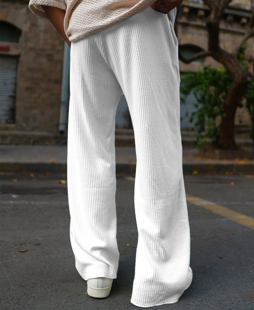 Cream Waffle Baggy Fit Track Pant.