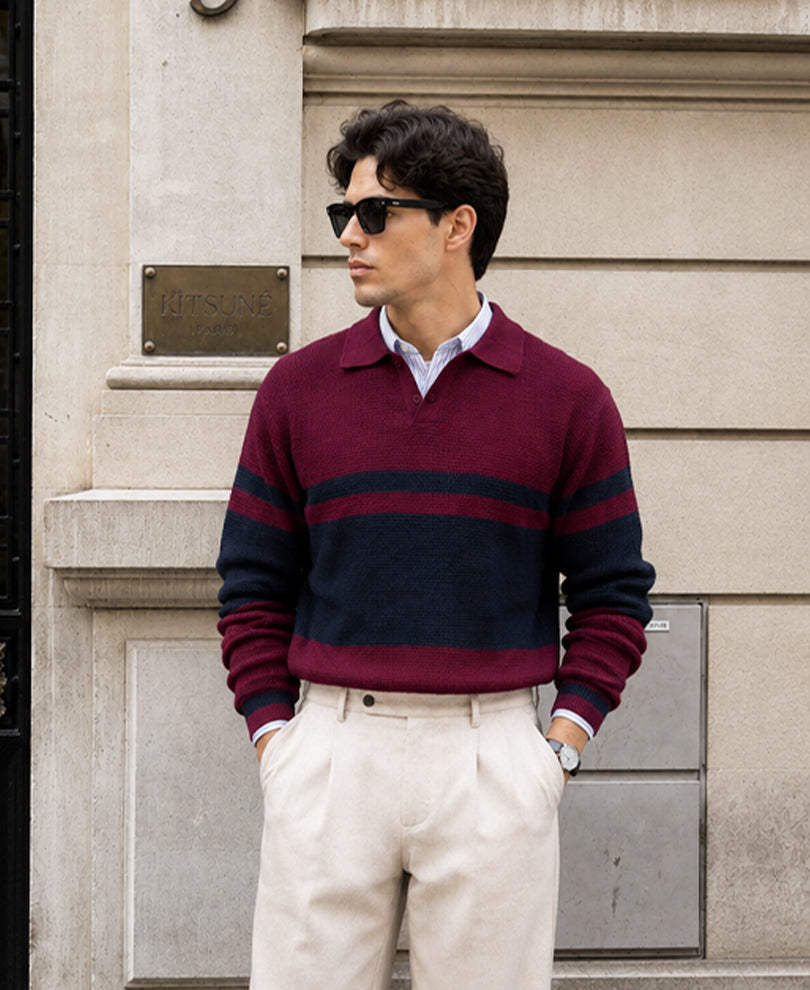 Wine Stripe Knit T-Shirt 100% Cotton