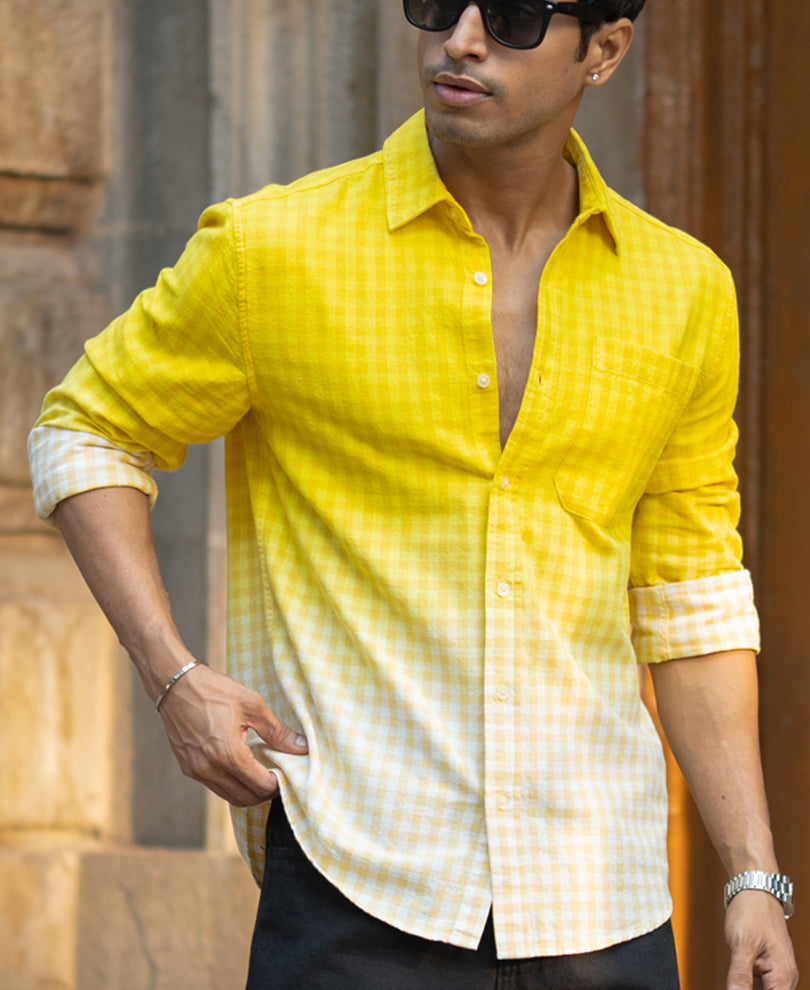 Yellow Ombre Checks Shirt.
