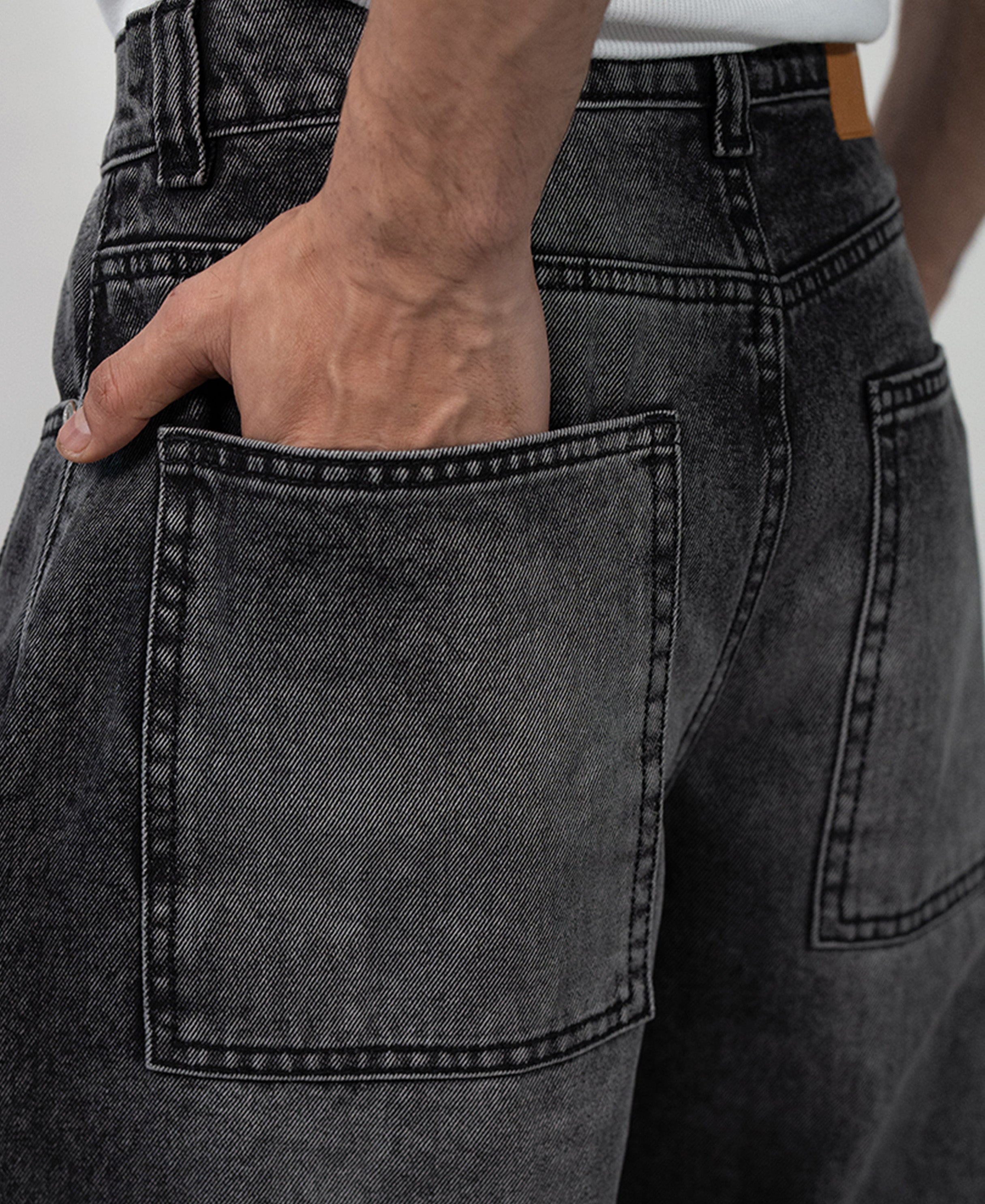 Charcoal Panelled Barrel Jeans