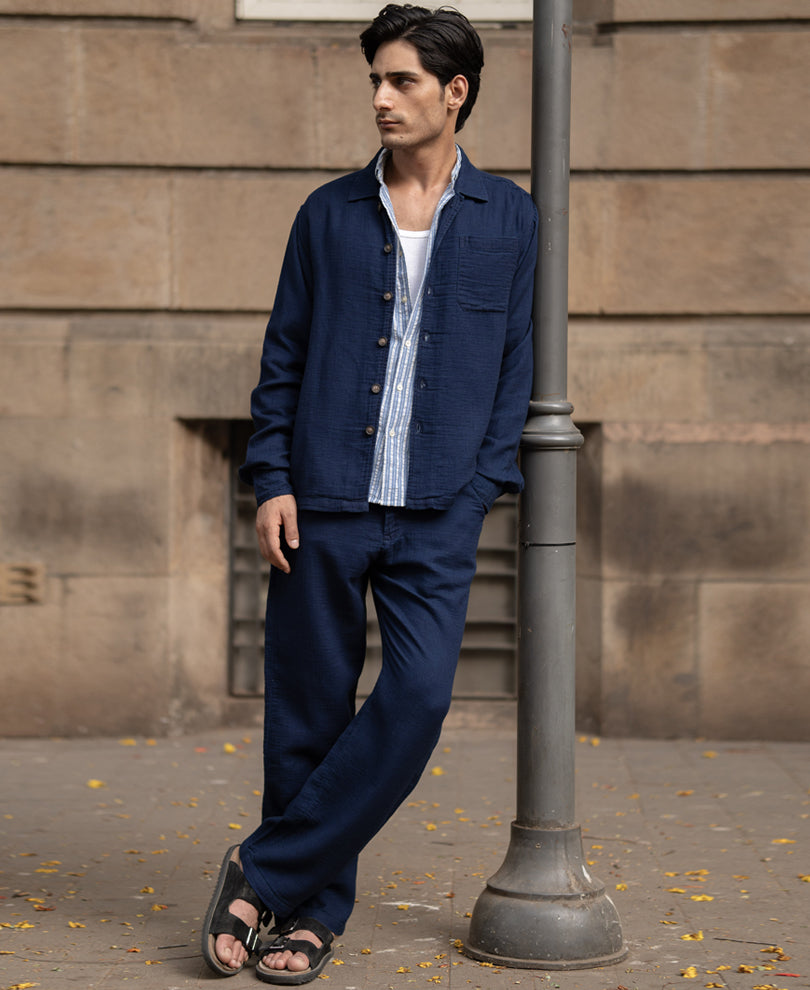 Blue Indigo Washed Cord Set 100% Cotton