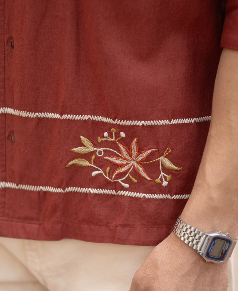 Brick Embroidered Linen Shirt.