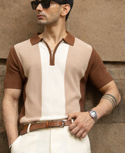 Beige & Brown Knit Stripe T-Shirt 100% Cotton