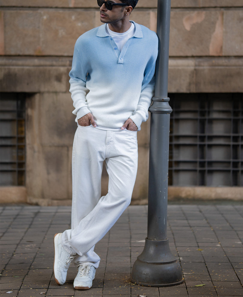 Light Blue Ombre Knit T-Shirt.