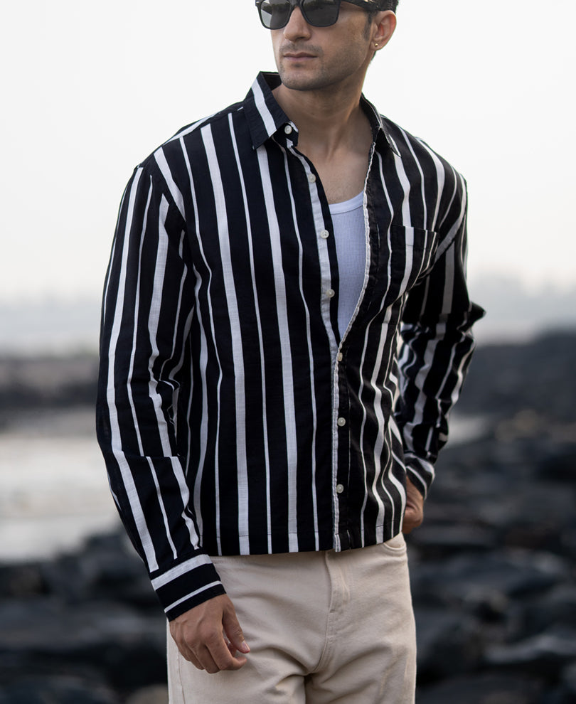 Black Lightweight Striped Shirt.