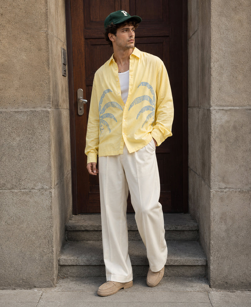 Yellow Embroidered Cotton Shirt 100% Cotton