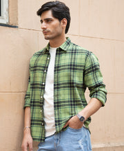 Green Brushed Checks Shirt.