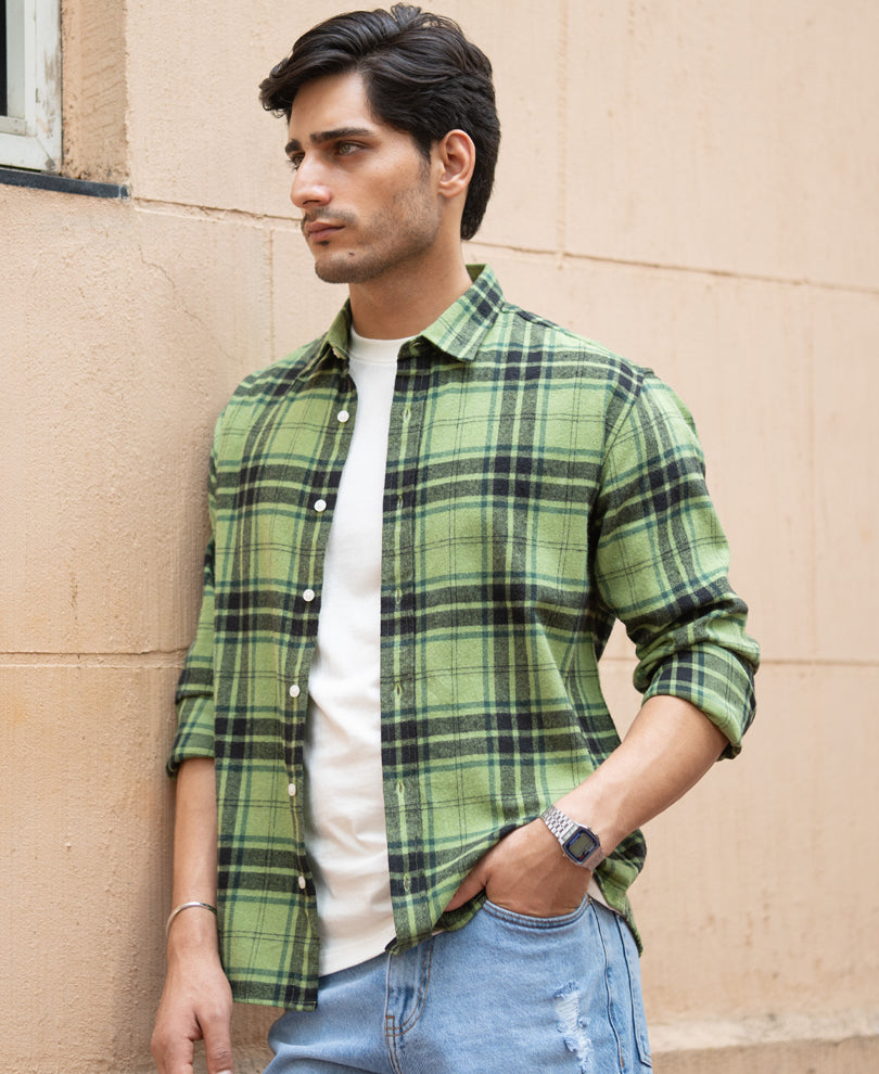 Green Brushed Checks Shirt.