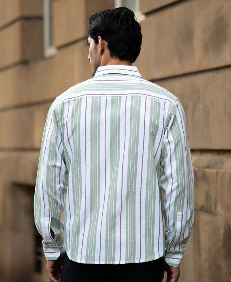 Green Strucured Stripe Shirt.